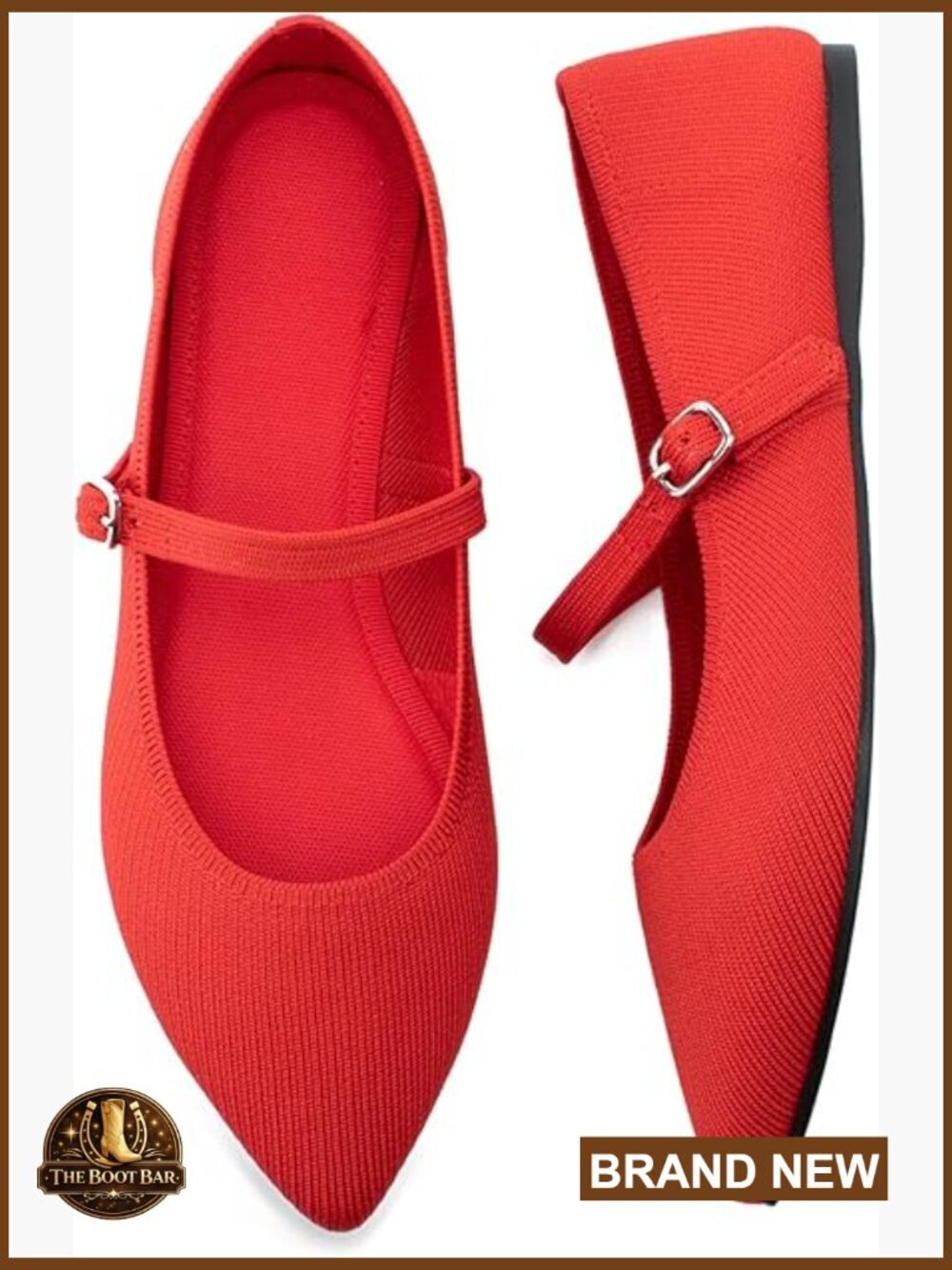 Pointed Toe Knit Flats with Adjustable Strap, Comfortable Work Shoes